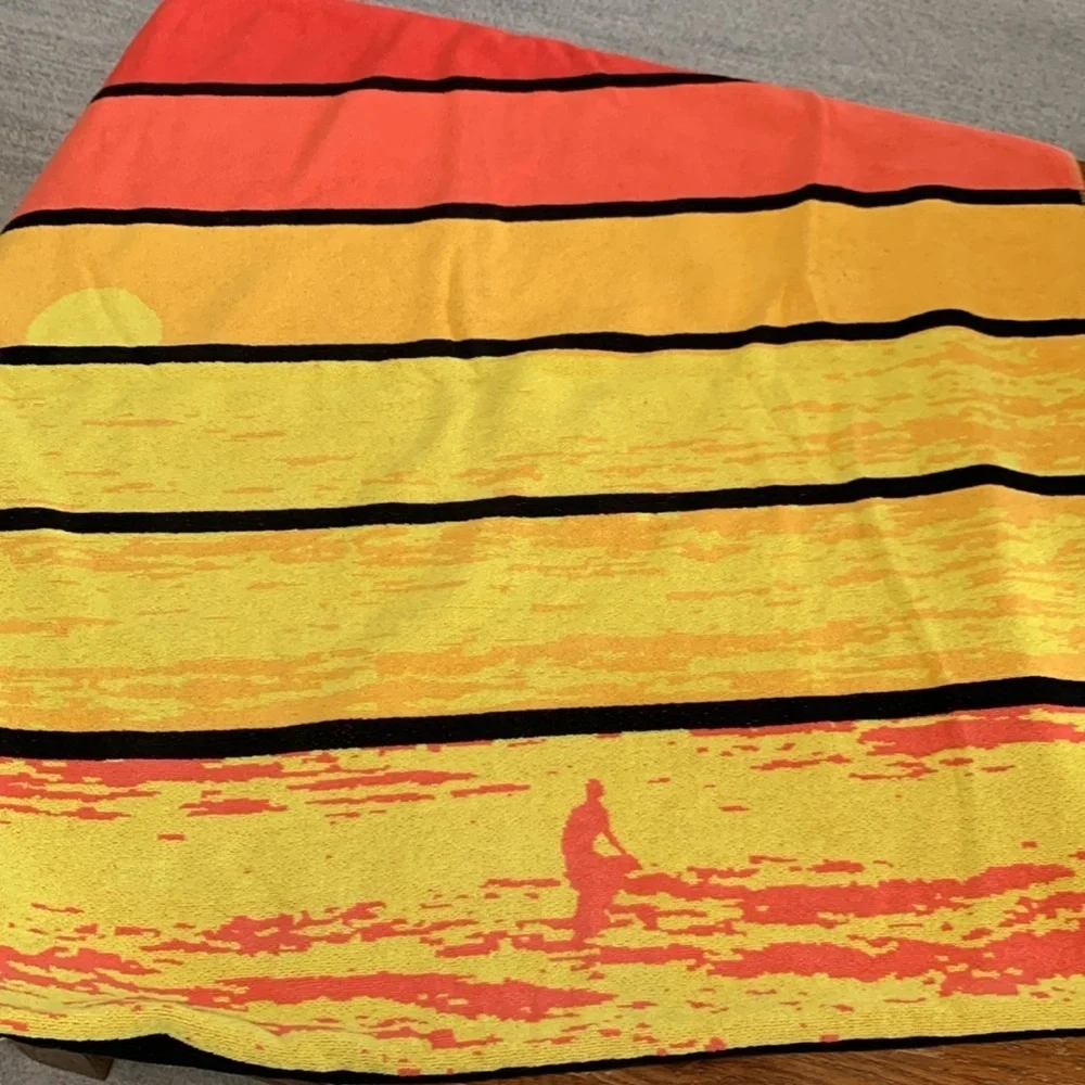 Resort Living Surfer Sunset Beach Towel Red Orange Yellow Black Extra Large 3x6’